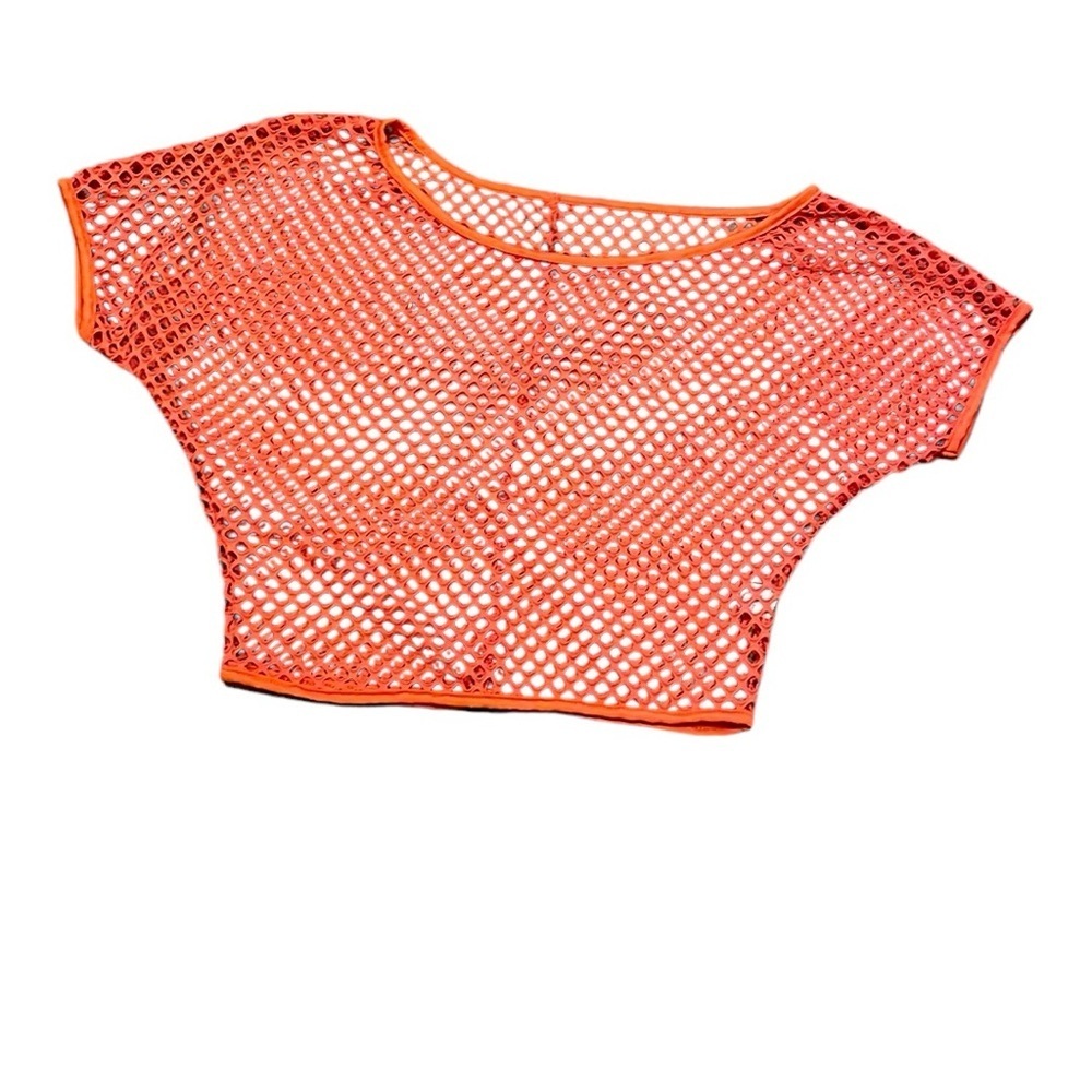 Women’s Orange Mesh Crop Top - Breathable Summer Layer